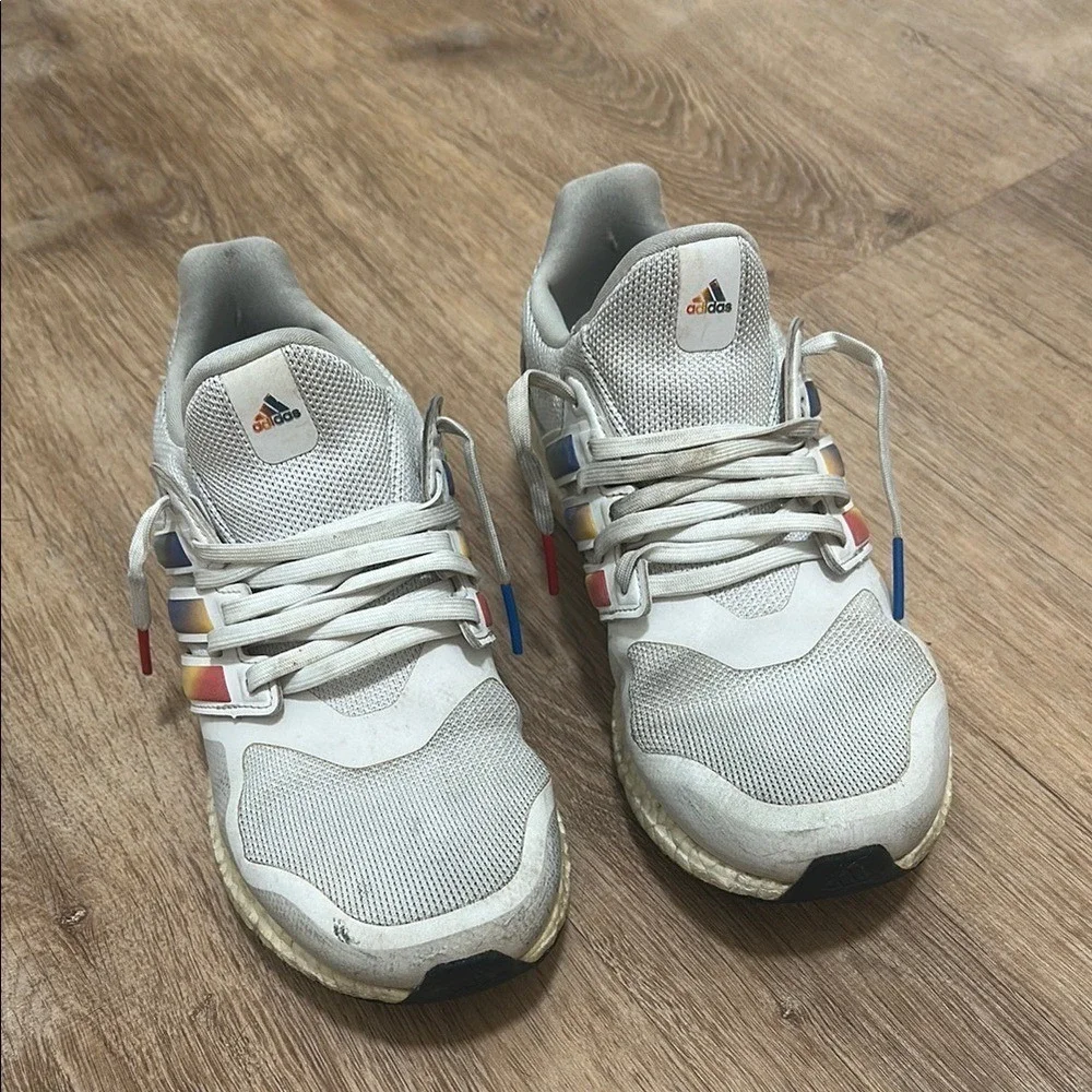 Adidas | Woman's Ultraboost S&L Pride White Rainbow Running Shoes, Size 8.5